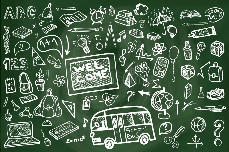 back to school supplies sketchy chalkboard doodles swirls hand drawn horizontal composition vector illustration design 43240536